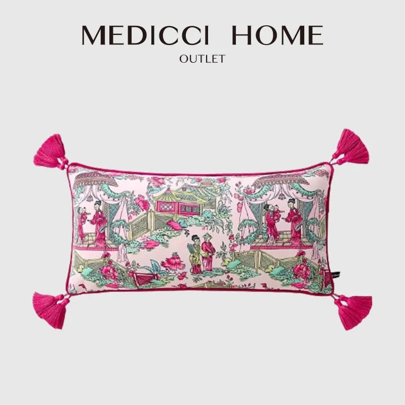 Medicci Home Anceint modello panoramico asiatico In rosa fodera per cuscino lombare morbida federa per cuscino rettangolare di lusso In velluto pronto per la spedizione