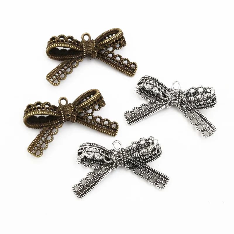 44x23mm 4 pezzi antico argento bronzo colori placcato cravatta a fiocco ciondoli fatti a mano ciondolo: fai da te per collana bracciale