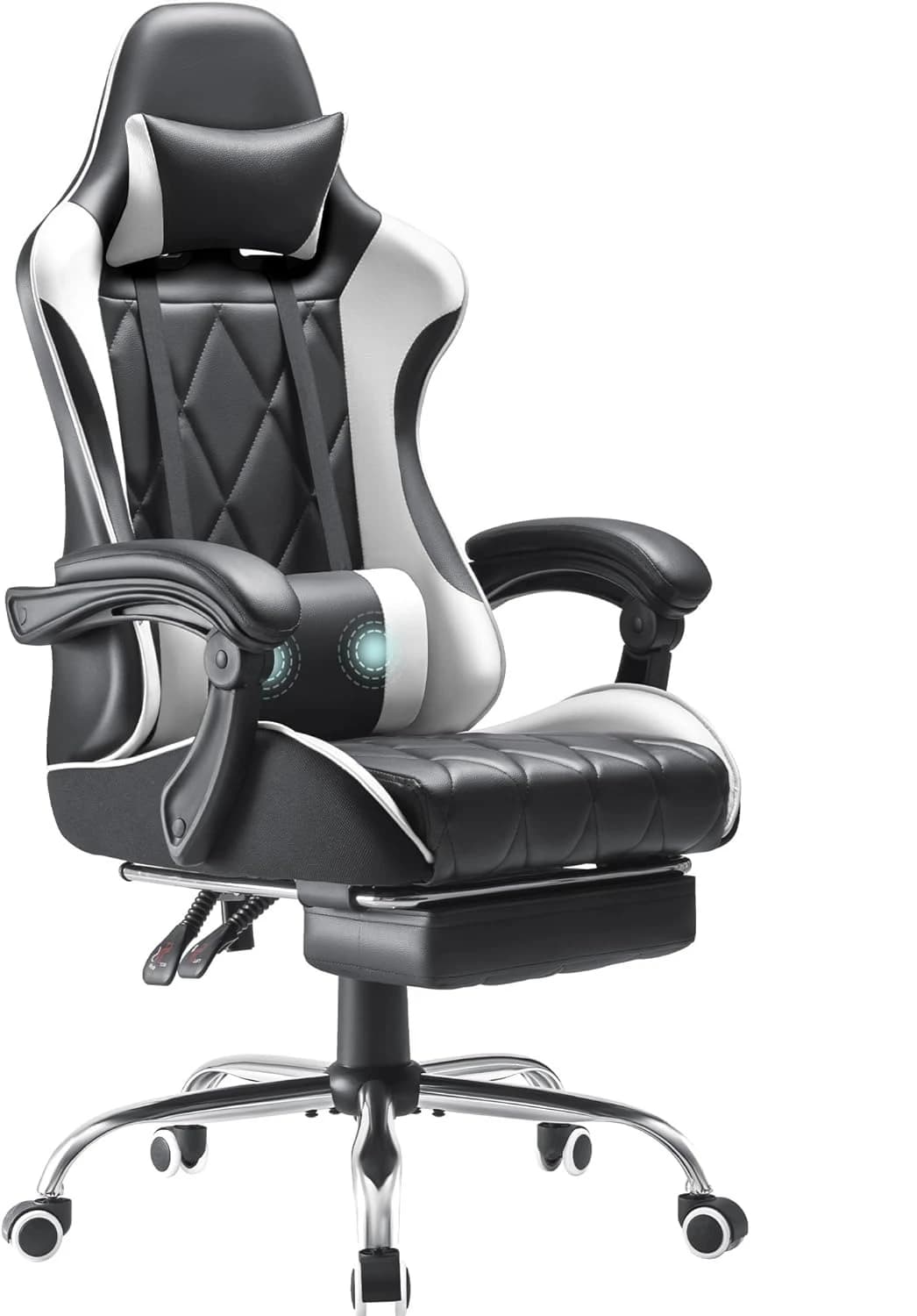 Sedia da gaming, sedia da computer con poggiapiedi e supporto lombare massaggiante, sedie ergonomiche per videogiochi con schienale alto e seduta girevole
