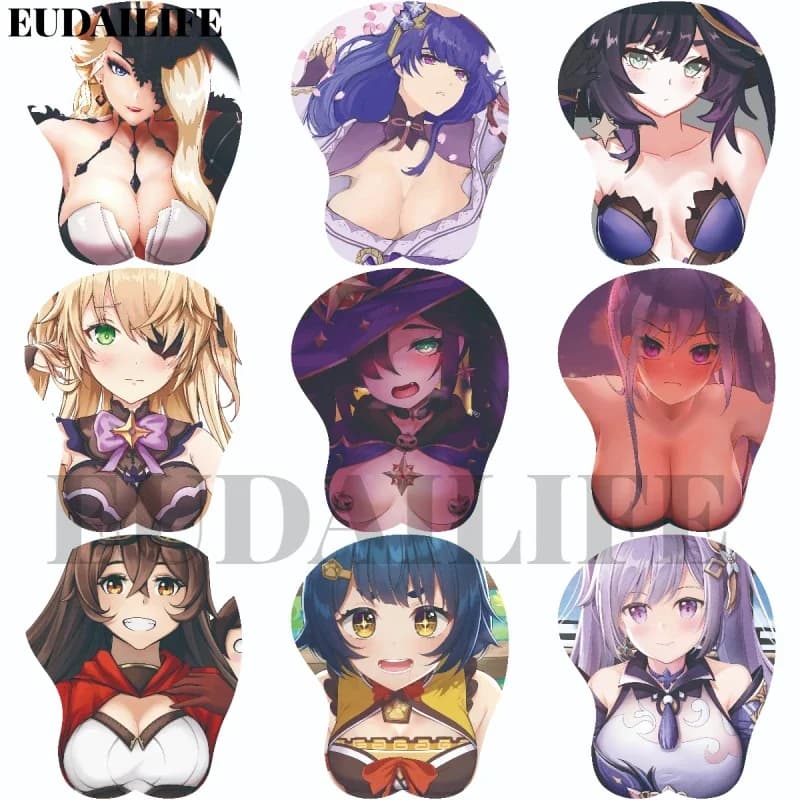 Ambra Keqing Fischl Mona Genshin Impact 3D Poggiapolsi per le mani Tappetino per mouse Tappetino per mouse Oppai in silicone Morbido tappetino per mouse Lavoro d'ufficio Otaku