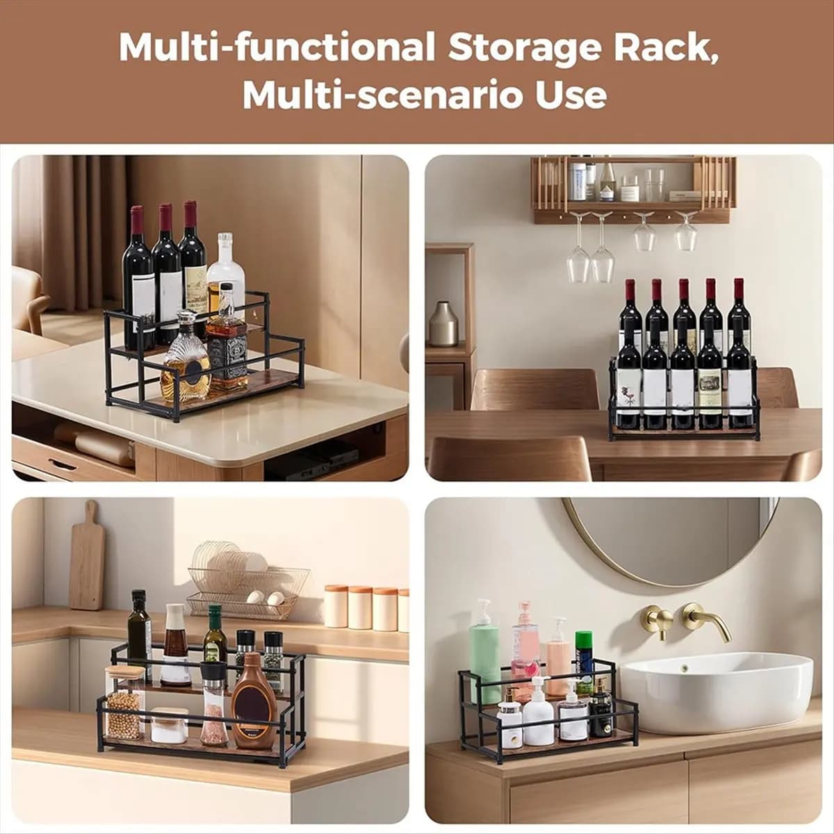 HITL Coffee Syrup Organizer, 2-Tier 10 Syrup Bottles Rack for Coffee Bar, Liquor Bottle Display Shelf Holder Bar Shelf Stand