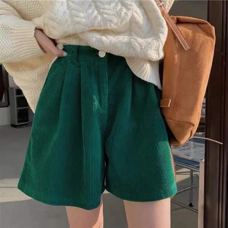 New Autumn Winter High Waist Slimming Hong Kong Style Corduroy Loose Wide Leg Short Pants for Short Women Casual Trousers