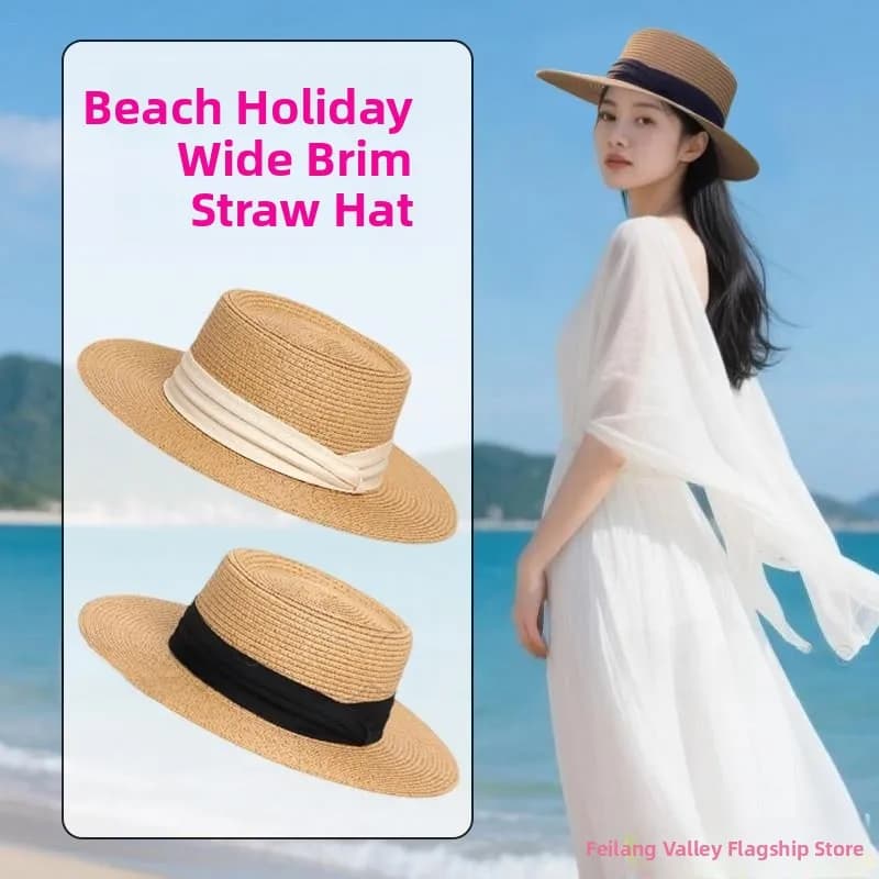 Summer Paglia Hat with Solar Protection, Tesa Larga, Beach and Holiday Style, Fabric, for Swimming and Fitness