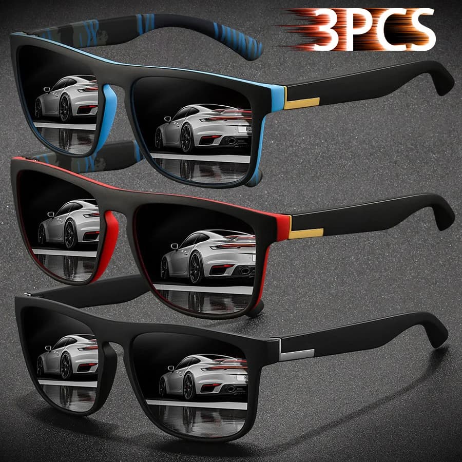 3 pezzi moda quadrata UV400 occhiali da sole uomo donna guida pesca escursionismo occhiali da esterno leggeri alla moda colorati