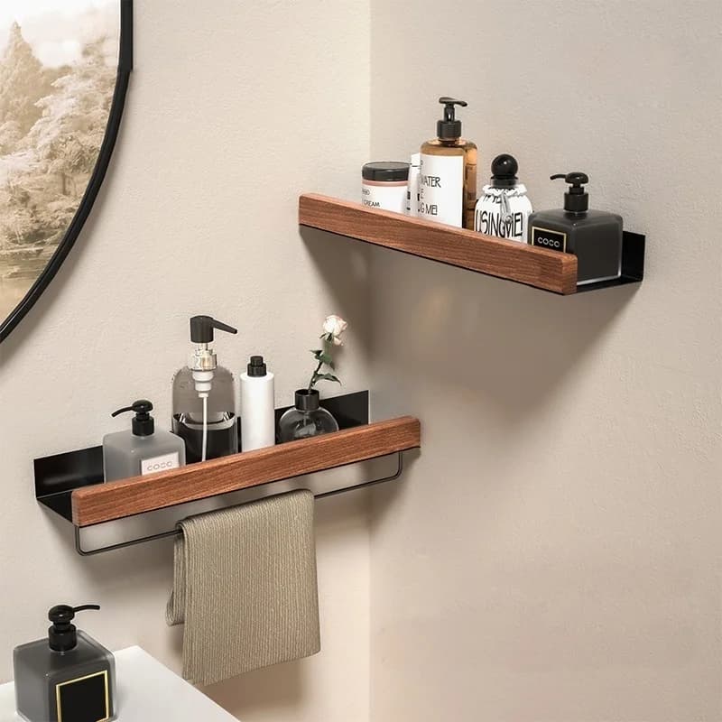 Wood Aluminum Material Corner Shelf Shampoo Storage Shelf Shower Wall Rack Bathroom Organizer Bathroom Accessories