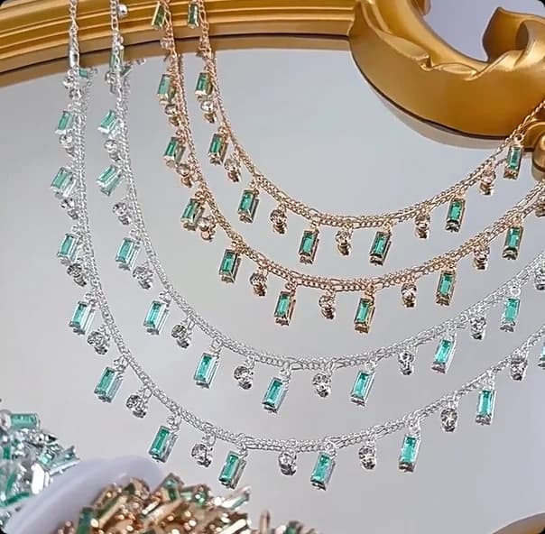 Catena di diamanti pendenti con diamanti rettangolari a catena verde menta, per accessori di gioielli con collana di braccialetti con nappe fresche estive fai da te