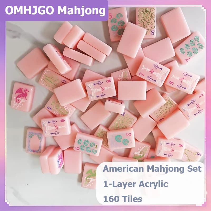 Set Mahjong Americano Rosa Parigi, 160 Tessere in Acrilico, Regalo Sorpresa, Gioco da Viaggio Portatile per Famiglia e Feste