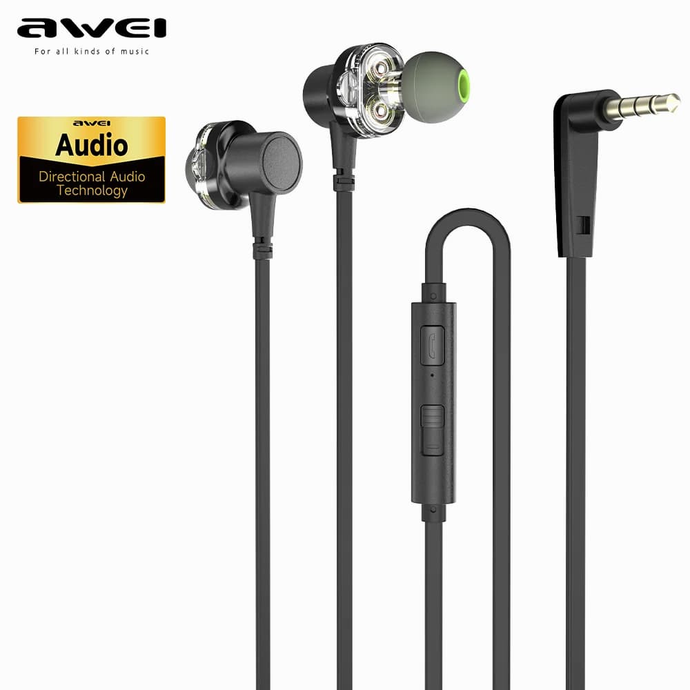 Awei Z1 auricolari cablati a doppio Driver Stero Bass Sound cuffie cuffie sportive con microfono auricolari Jack da 3.5mm per telefoni Mp3