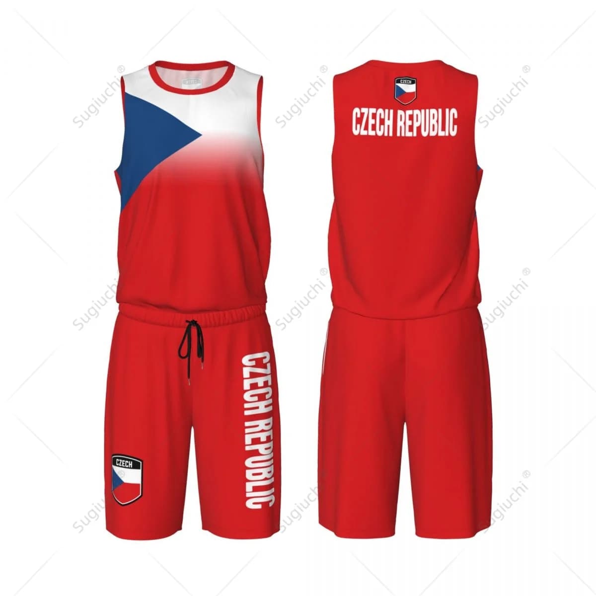 Set da basket da uomo con bandiera della Repubblica Ceca, camicia e pantaloni senza maniche esclusivi