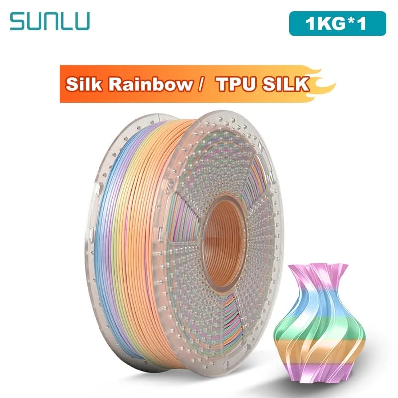 SUNLU Rainbow Silk Filament/ 1 kg TPU Coil from 1,75 mm 1000 g (2.2 pounds) Wrapped thread suitable for most FDM printers