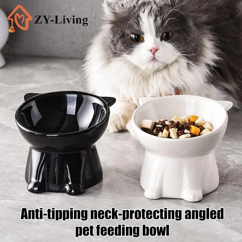 1Pcs Anti-tipping Neck-protecting Pet Cat Food And Water Bowl, Tall-legged Slanted Bowl, Large Capacity Cat Food Bowl