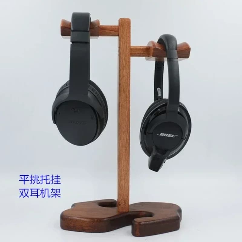 Espositore per cuffie da appendere piatto Supporto per auricolari doppio in noce personalizzato Supporto per auricolari montato sulla testa fai da te per il design originale