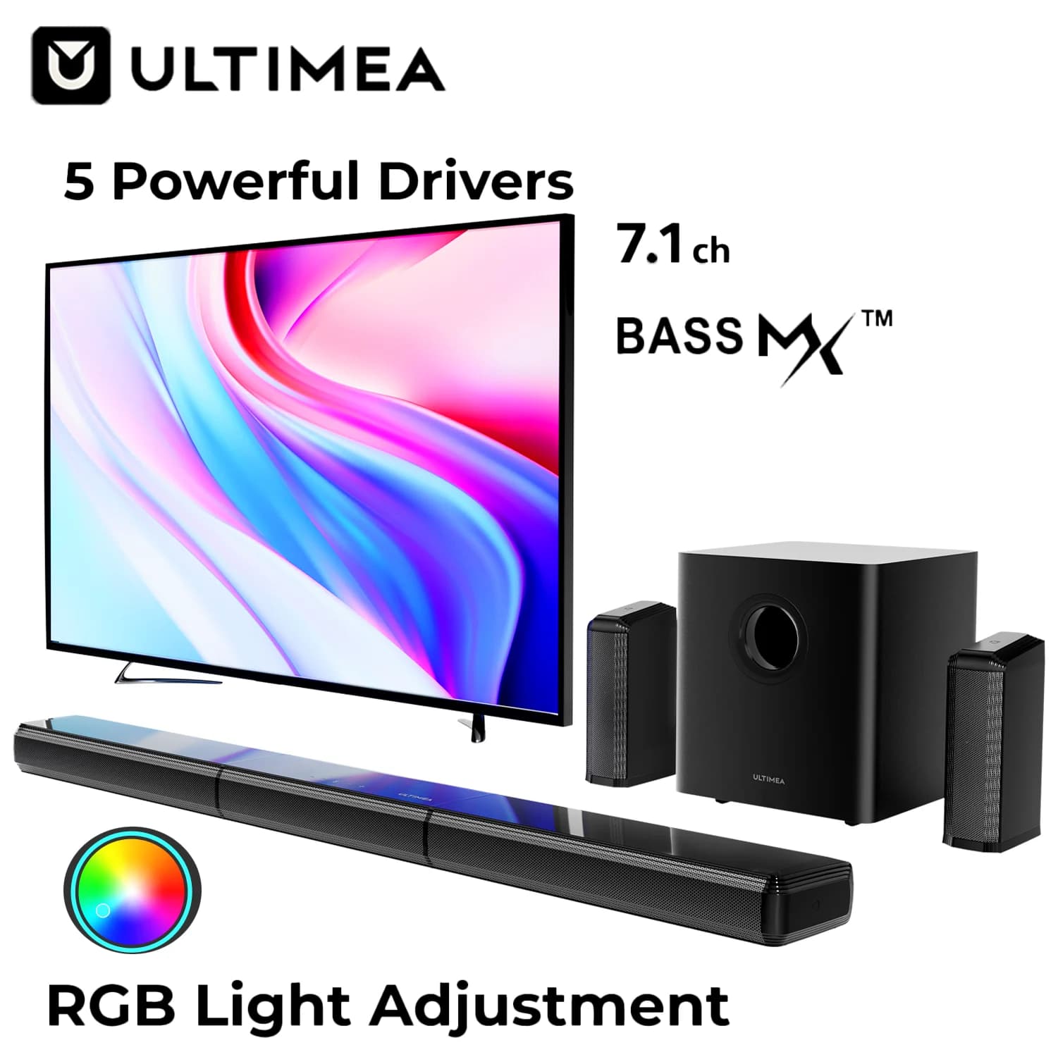 ULTIMEA Soundbar 410W 7.1ch con Subwoofer Wireless e 2 Altoparlanti Surround, Sistema Audio Surround per Home Theater, Altoparlanti Bluetooth