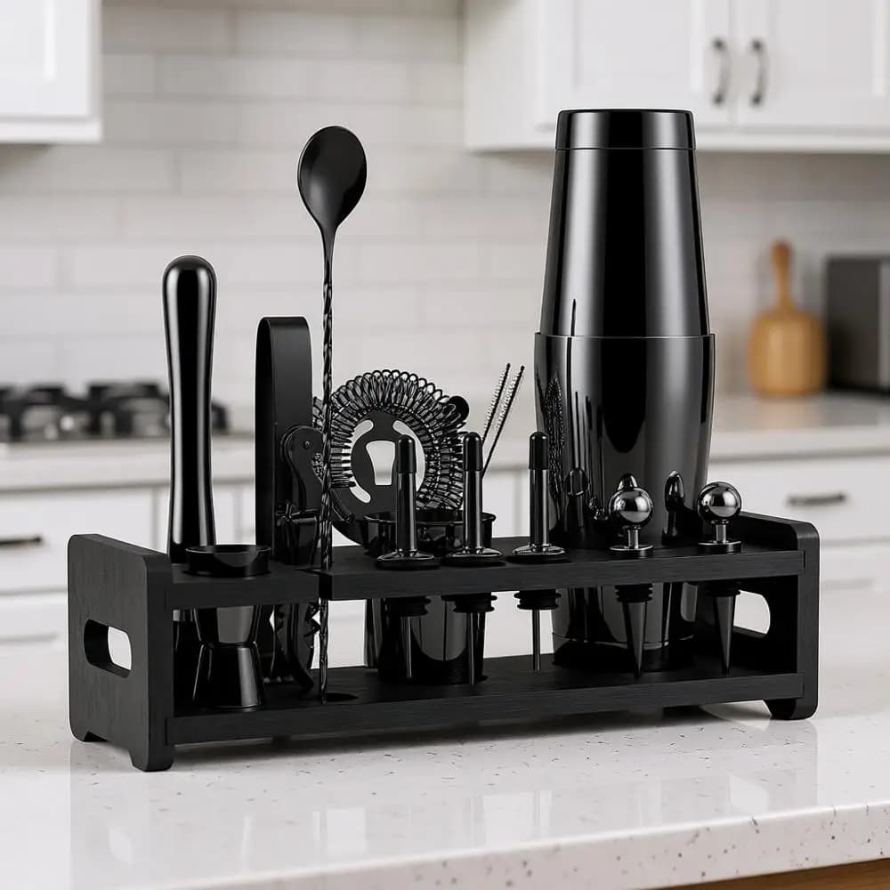 Set da Cocktail 24 Pezzi, Kit Perfetto per Barman Domestico, Utensili da Bar in Acciaio Inox, Borsa in Velluto e Schede Ricette Incluse