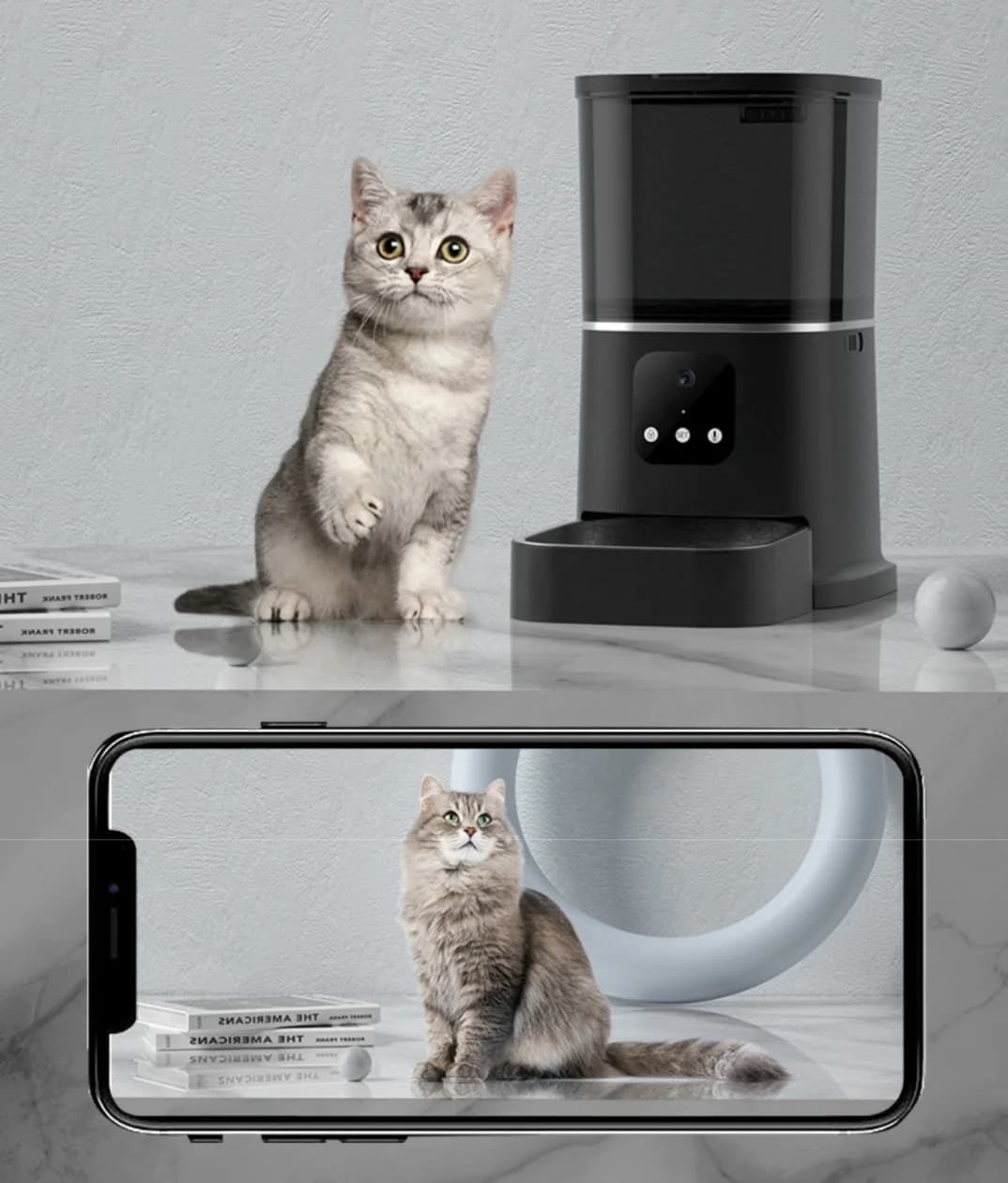 TUYA App 6L Grande alimentatore automatico per animali domestici Dispenser di cibo intelligente con fotocamera 1080HD e controllo delle porzioni per cani e gatti