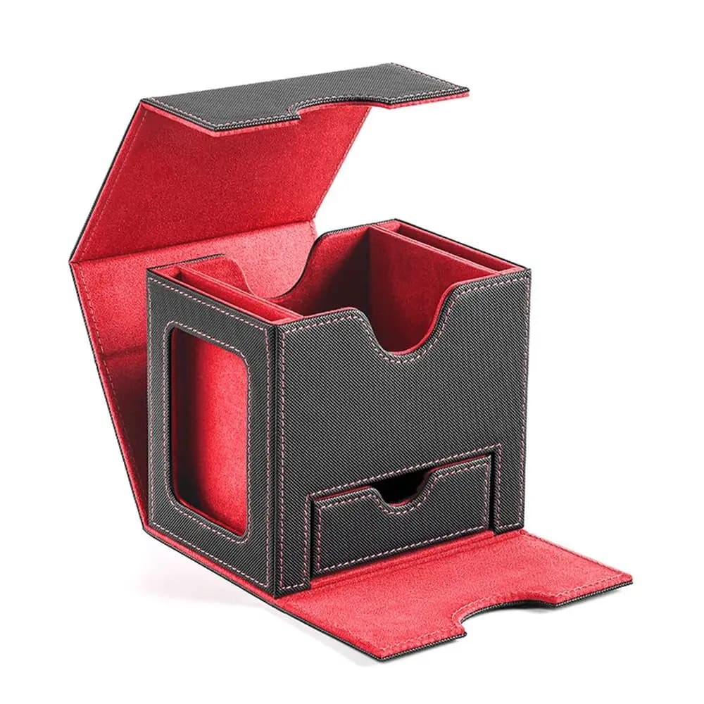 Fashion PU Leather Card Deck Box Holds 100Cards Flannel Window Collection Box Collection Game MTG Trading Card Holder Children
