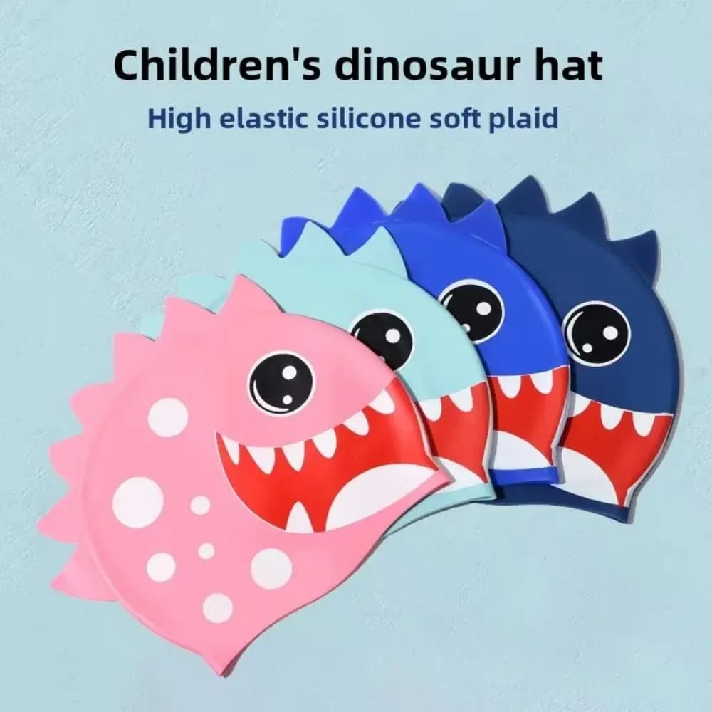 Kids Swimming Head Shark Silicone Waterproof Swimming Head for Long Hair Printed Light Swimming Head with Cartoon Animals
