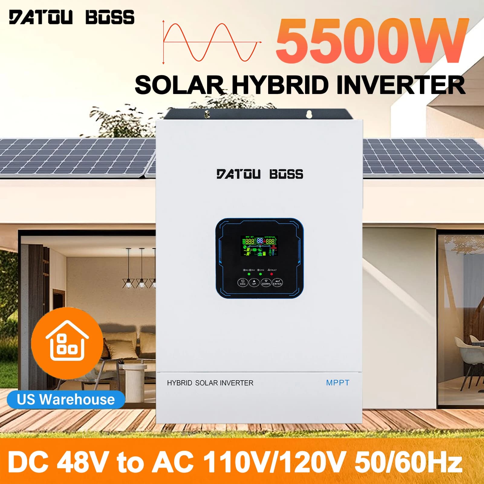 Inverter Solare Ibrido DATOUBOSS 48V 8500W MPPT Onda Pura 110/120V Standard USA per Accumulo di Energia Fotovoltaica Off-Grid Domestico