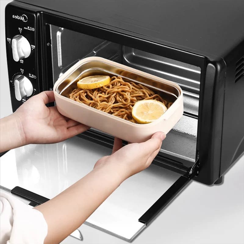 2025 TrendDouble Layer Bento Box in acciaio inossidabile per microonde Scatola per il pranzo a prova di perdite Bento Box portatile da campeggio con Ba isolata