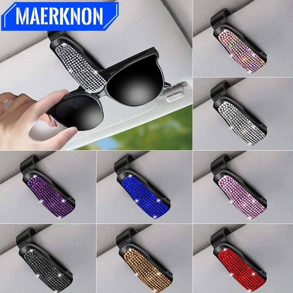 Clip per occhiali da sole Parasole per auto Visiera parasole Strass Portatile universale per occhiali per miopia Staffa Porta carte Accessori decorativi