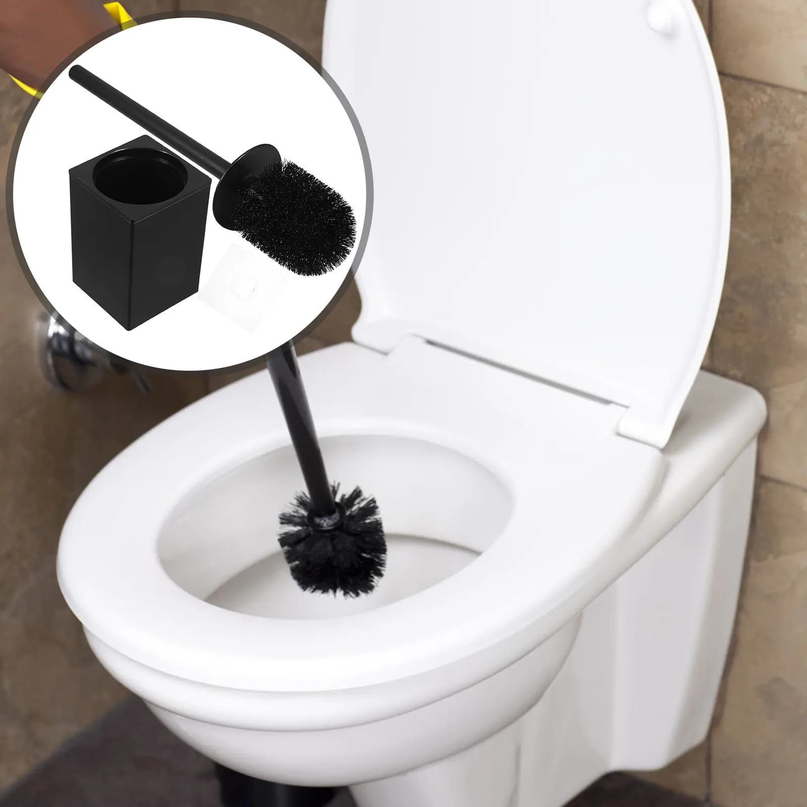Set di 1 spazzola per WC e supporto con manico lungo, setole robuste per la pulizia del WC a parete, per la casa