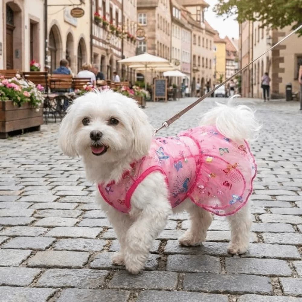Cute Dog Butterfly Princess Dress Butterfly Print Breathable Dog Mesh Fluffy Skirt Lace Trim Pet Vest Dress Daily Wear