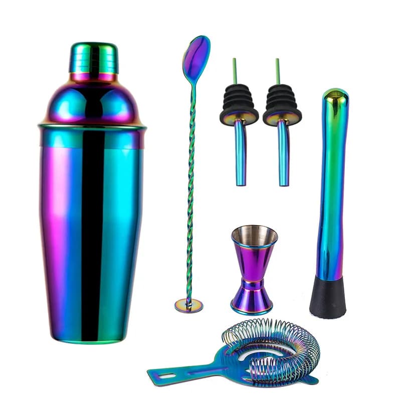 5/7 pezzi Arcobaleno Cocktail Shaker Acciaio inossidabile Boston Shaker Bar Set Kit da barista Miscelatore per bevande Strumenti da bar per feste
