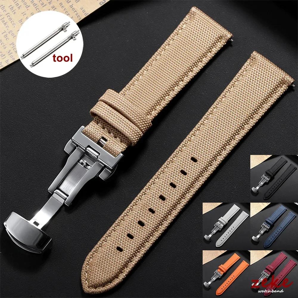 20MM 22MM cinturino per orologio impermeabile in tela di vela cinturino in nylon + cinturino in pelle cinturino con fibbia a farfalla braccialetto per orologio sportivo a sgancio rapido da uomo