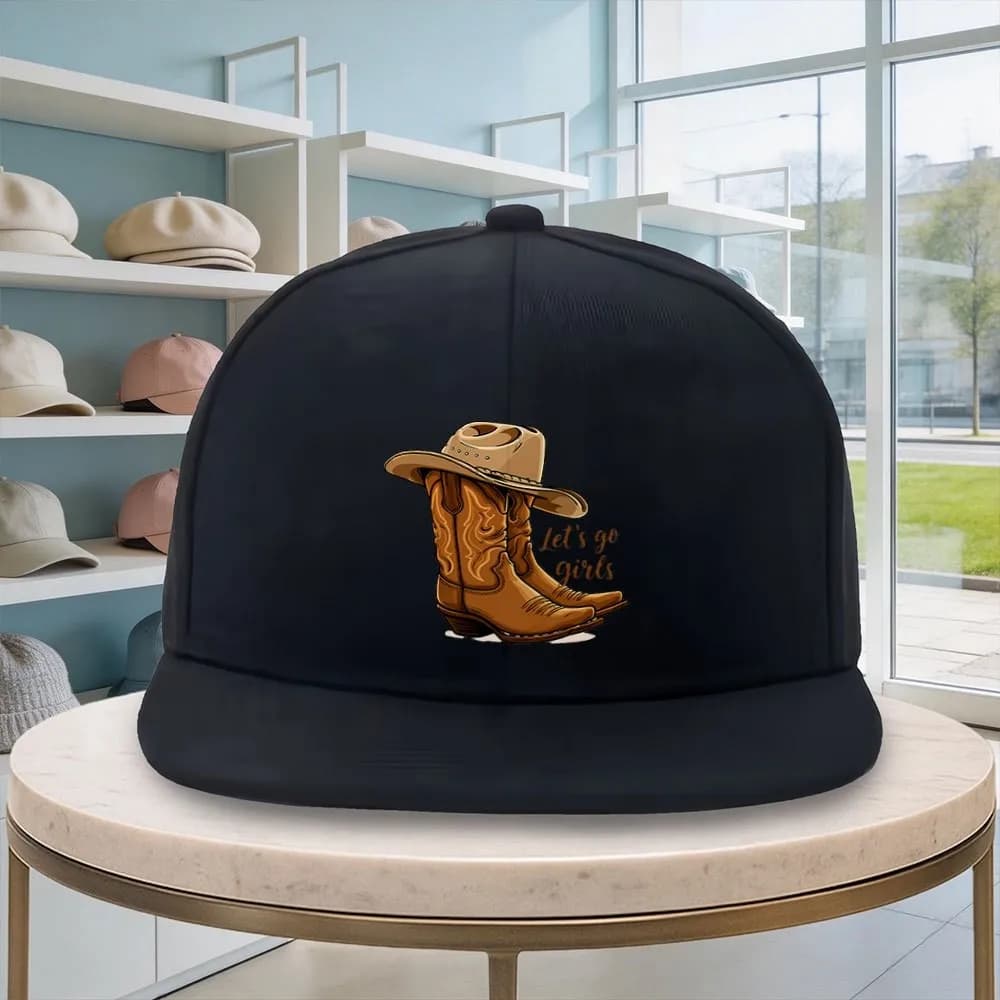 Cowboy Boots Graphic Baseball Cap Unisex Adjustable Flat Brim Hip Hop Hat Trendy Casual Sportswear for Women Men
