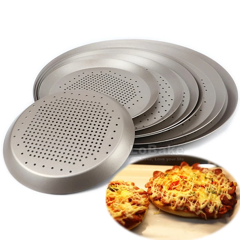 Da 6,5 a 15 pollici Pellicola dura antiaderente In lega di alluminio Rotonda Pizza Pan Pancake Torta Stampo Piastra per cottura a vapore con foro che perde Bakeware fai da te