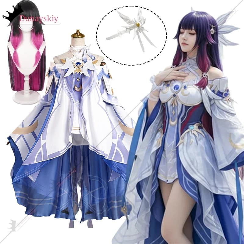 Genshin Impact Columbina Costume Cosplay Halloween Natale costume donna Copricapo Undici Fatui Harbingers Travestimento Vestito