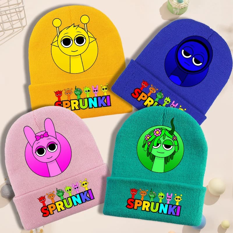 Sprunki Cappello lavorato a maglia per bambini Anime Cartoon Simpatico cappello lavorato a maglia Ragazzi Ragazze Inverno Caldo Berretto di moda Bambini Antivento Cappellini Hip Hop Regalo