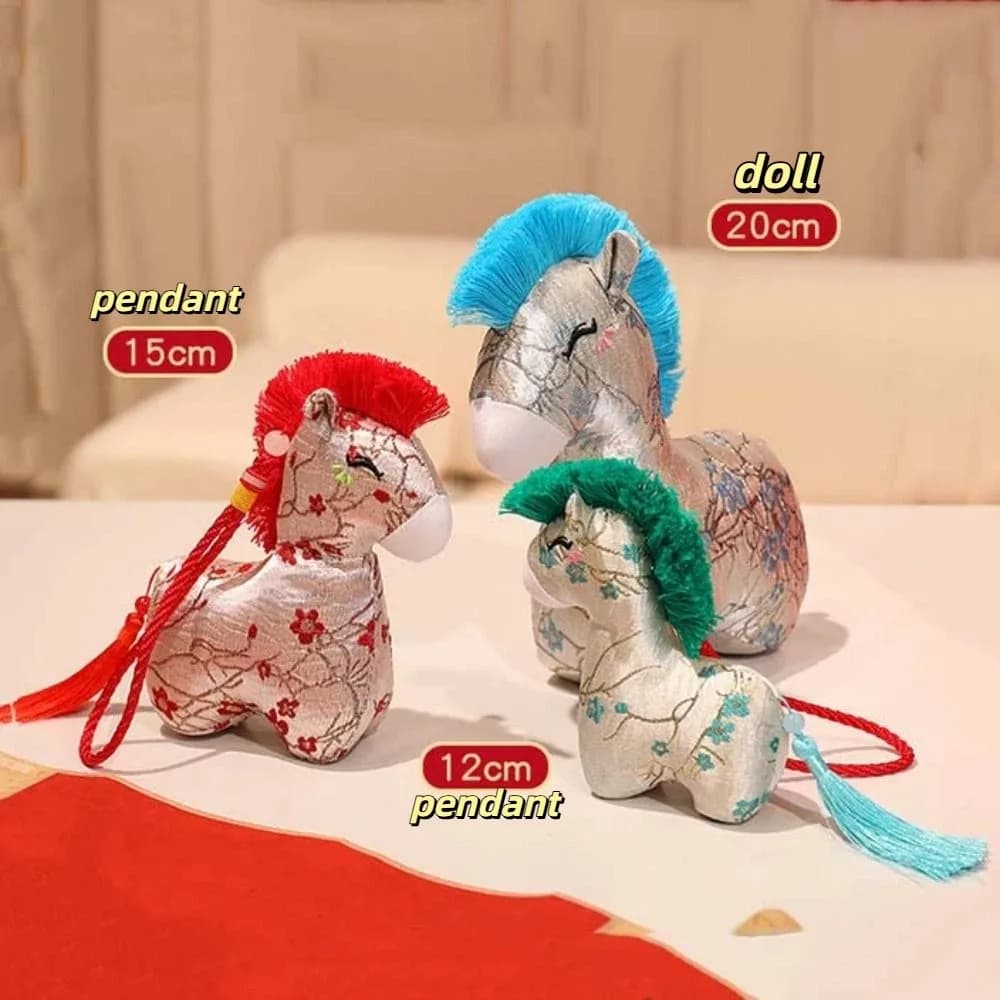 New Year Horse Keychain Embroidery Flower Chinese Style Cartoon Steed Mascot Keyring Ornaments Zodiac Pony Figurine
