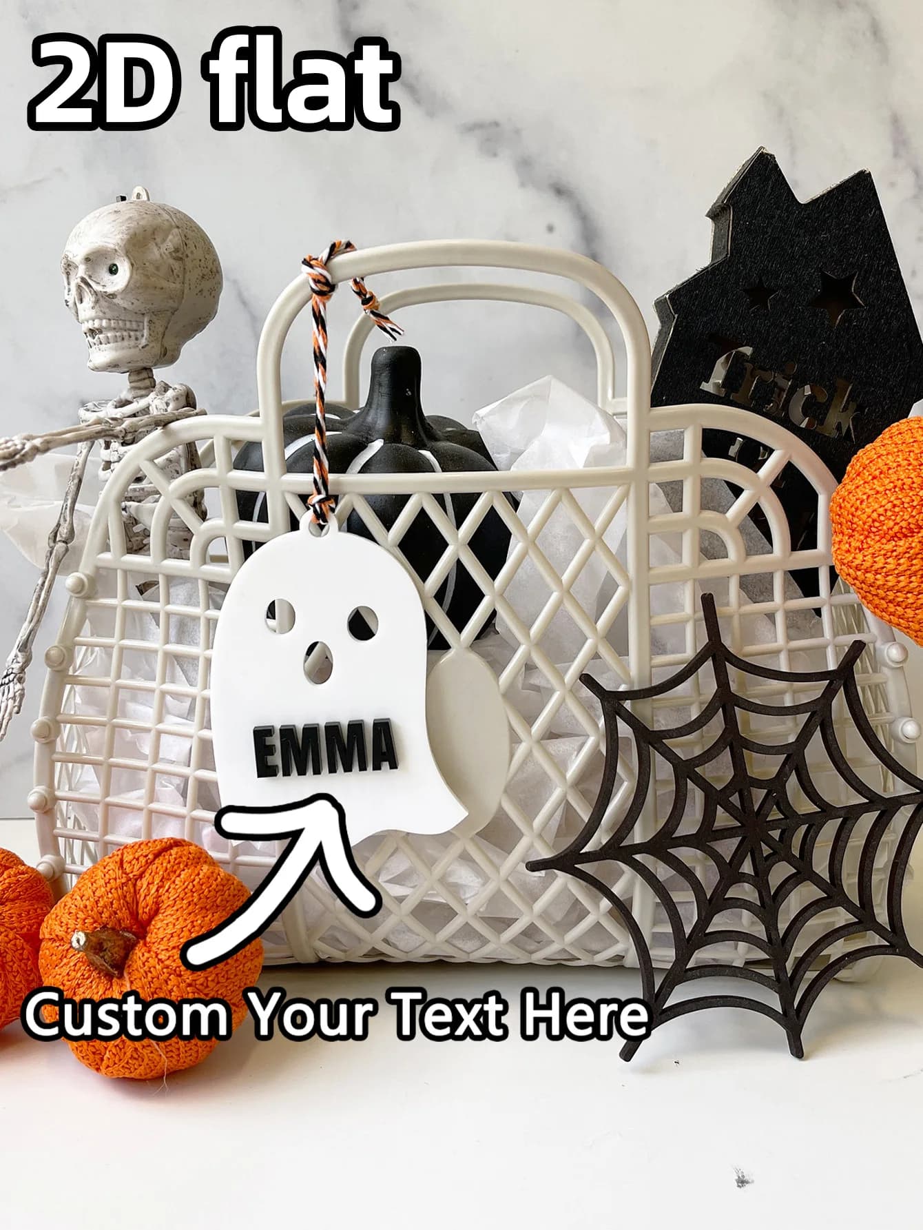 1 custom hanging decoration for Halloween - Custom gifts with tag with laser engraved pumpkin ghost name PMMA for party