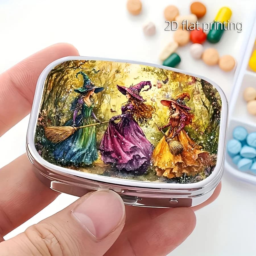 1 Happy Witch Pill Box, Portable Travel Pill Box, Small and Cute, Can Be Placed in a Wallet or Pocket, Medicine and Vitamin Pill Box