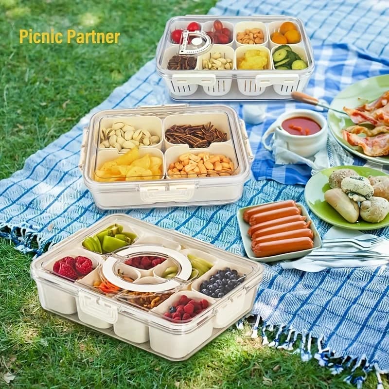 8 Grid Snack Box Container, Portable Travel Charcuterie Board with Lid, Refrigerator Food Storage Box, Snack Organizer