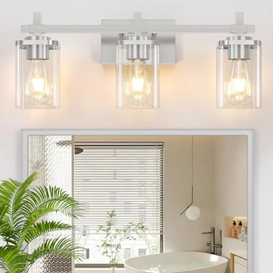 Lampade da Bagno in Nichel Spazzolato, Applique da Bagno con Paralumi in Vetro, Luci Moderne per Specchio, Lampade da Parete