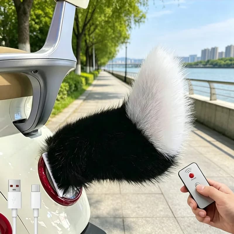 Accessorio Auto Divertente: Ornamento Volpe con Coda Elettrica Ricaricabile, Telecomandato, per Auto e Moto