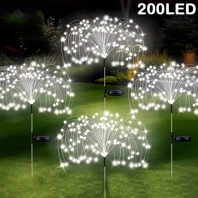 Lampada solare per fuochi d'artificio da 200 LED Lampada da esterno per tarassaco Filo di rame Fata LED Decorazione del prato del percorso del giardino