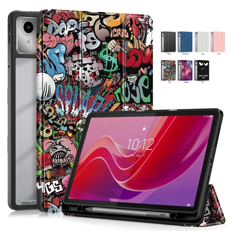 Gefenis For Lenovo Tab M11 Case Trifold Paint Leather Acrylic Hard Back Smart Cover For Xiaoxin Pad 2024 Lenovo M11 Case With Pe