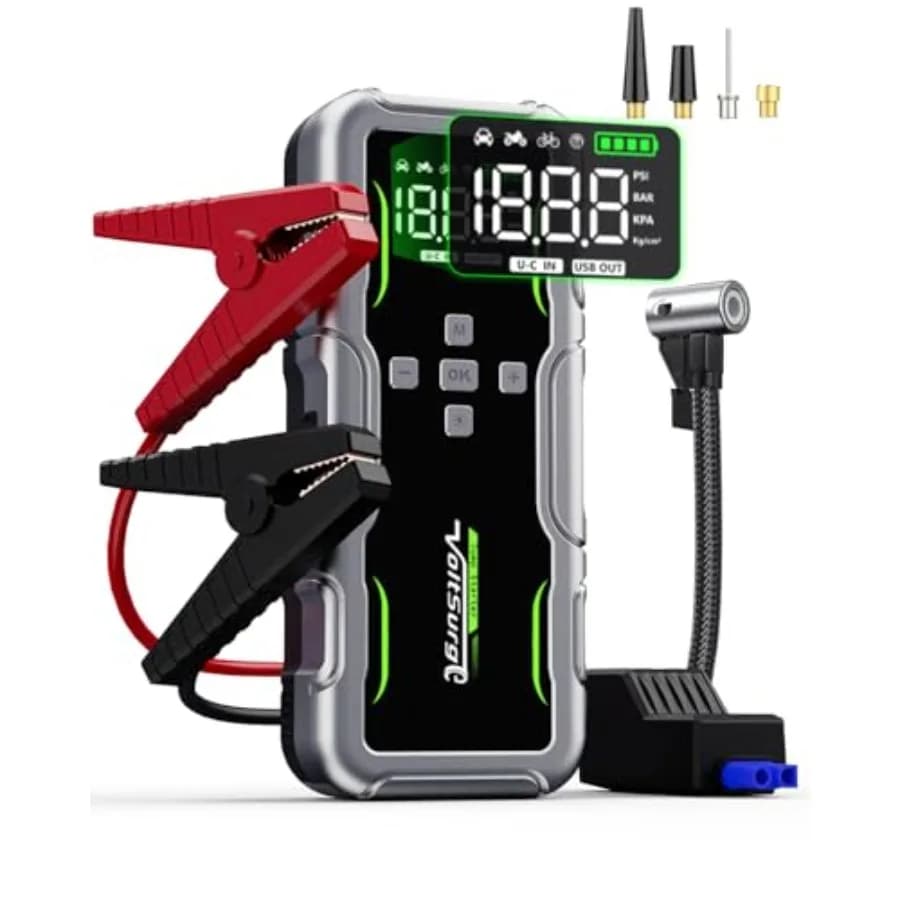 Avviatore di Emergenza 8000A con Compressore d'Aria 12V, Starter Portatile per Batteria, Compatibile con Tutti i Motori a Benzina/Diesel fino a 10.0L, per Auto, con 150 PSI