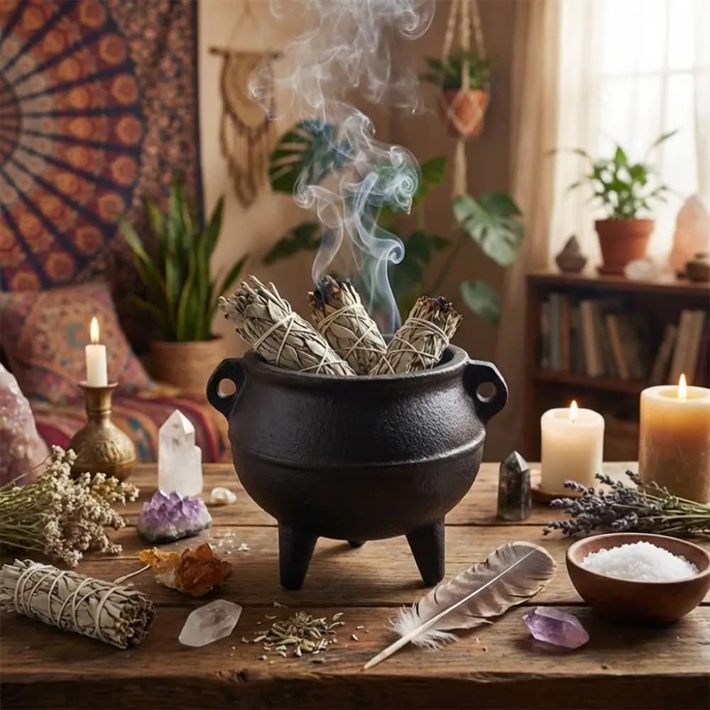 Retro Cast Iron Stove Small Decorative Censer Incense Stick Stove Black Stand Aromatherapy Stove Halloween Decoration