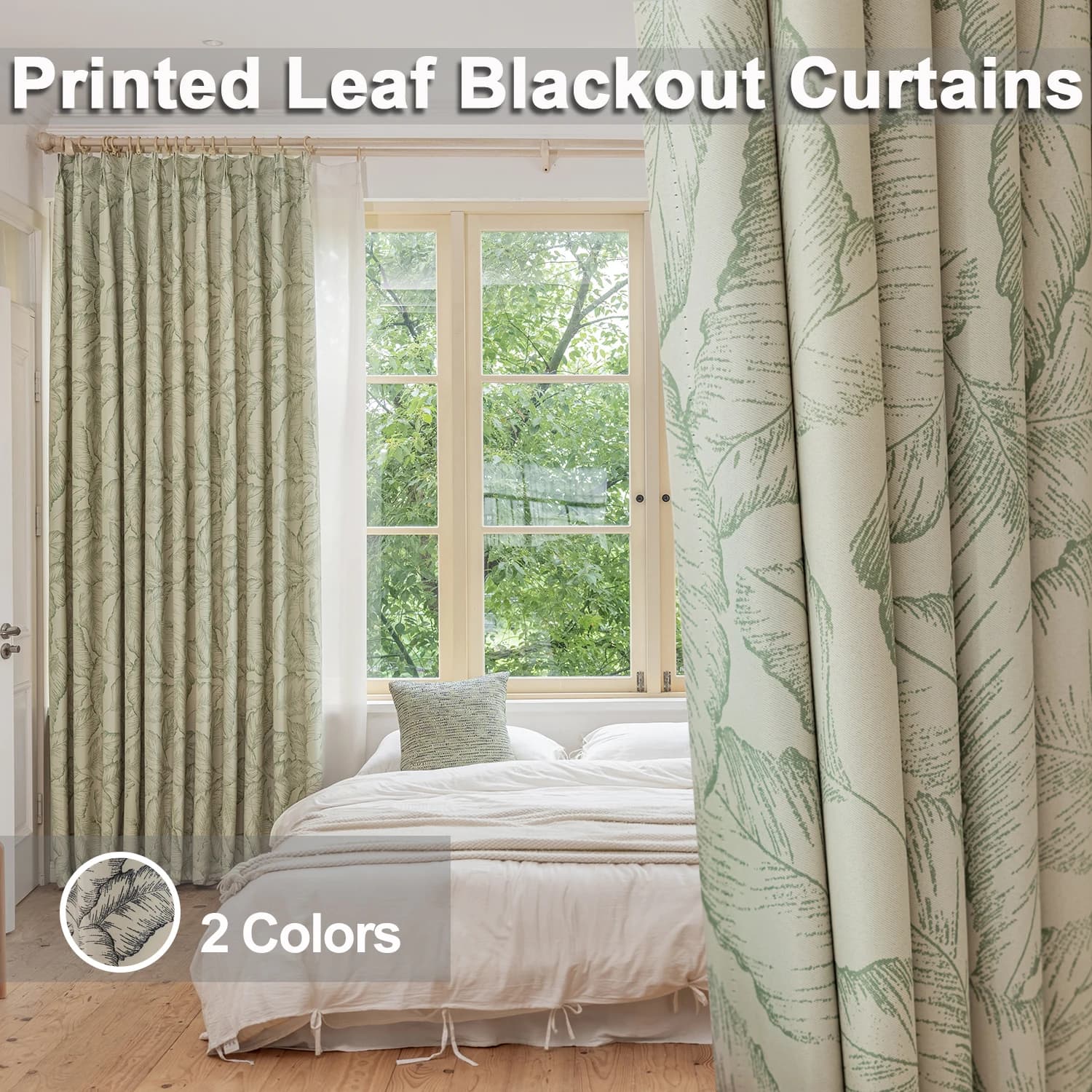 Darkening curtain with country rustic leaves pattern for living room, obscuring, window panel with palm leaves printed with thermal insulation