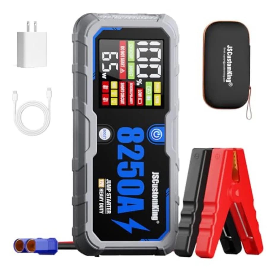 Avviatore di Emergenza 8250A con Batteria e PD-65W per Tutti i Motori a Benzina o Diesel 10.0+L 12V, Avviatore Portatile per Auto con 4 Funzioni