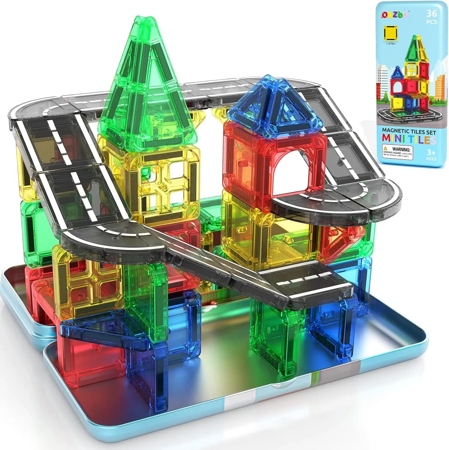 Set di Piastrelle Magnetiche Stradali con Custodia, Giocattoli da Viaggio per Bambini, Blocchi da Costruzione Sensoriali Educativi