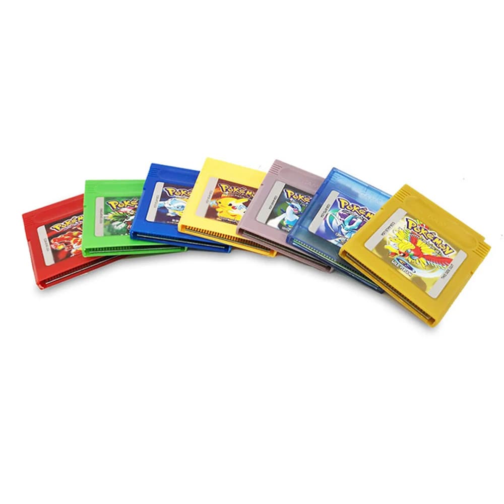 Cartuccia di gioco GBC Pokémon 16-bit per console, colori Rosso, Blu, Cristallo, Oro, Verde, Argento, Giallo