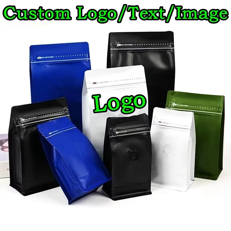 100 Sacchetti con Valvola Ziplock in Alluminio 3D da 1/4~2 Libbre, Personalizzabili con Logo, per Conservazione di Matcha, Cacao, Chicchi di Caffè