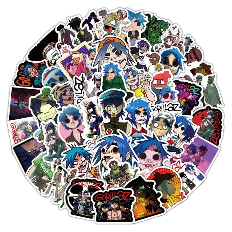 50 Pezzi Adesivi Impermeabili Gorillaz Graffiti Personaggi Animati per Valigie e Notebook