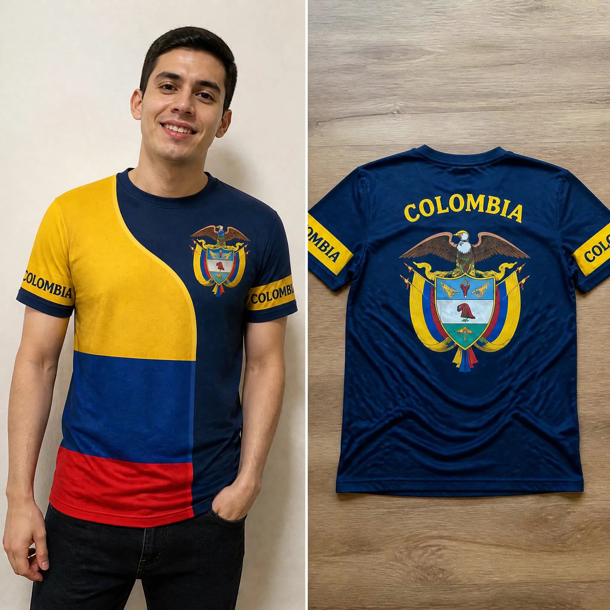 Mens Colombia Crew Neck T Shirt Color Block Crest Graphic Short Sleeve Casual Summer Pullover Top Streetwear For Men Wear Travel