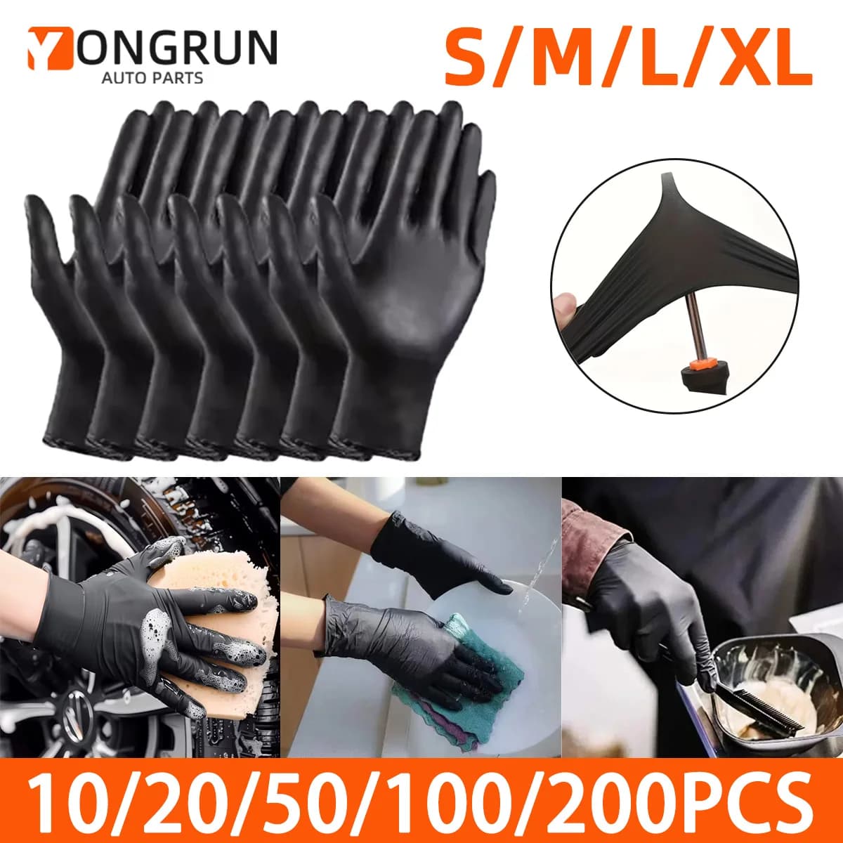 YONGRUN S/M/L/XL Disposable Gloves Anti Static Tattoo Work Oil Resistant Gloves Black Waterproof Nitrile Household Cleaning Glov